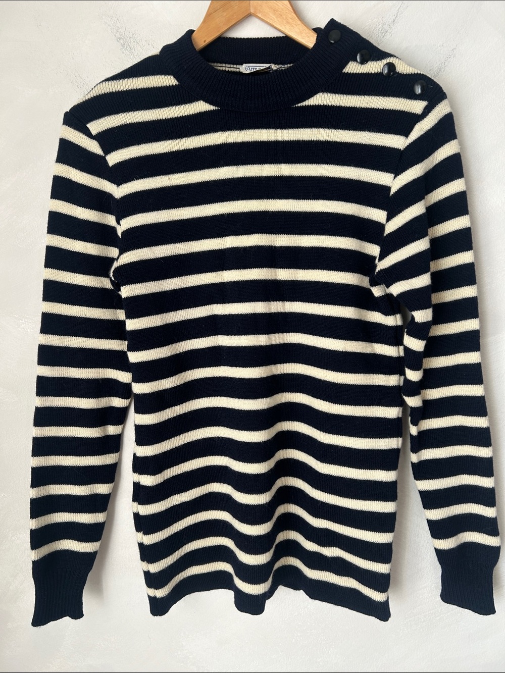 Armor Lux vintage blue white stripe 100% wool crew neck marinière Breton